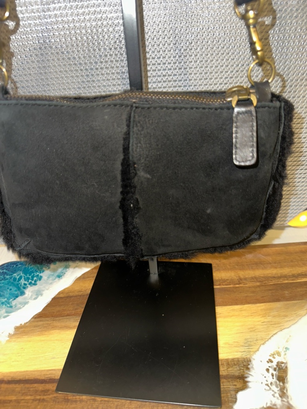 UGG Black Mini Shearling Crossbody Bag - Picture 2 of 5